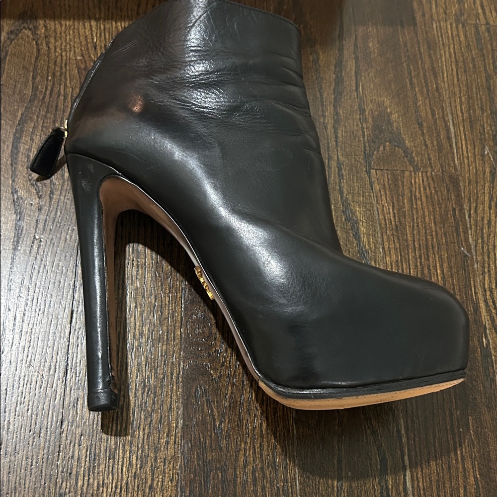 PRADA black leather stiletto high heeled ankle boots 36.5 - Picture 2 of 8